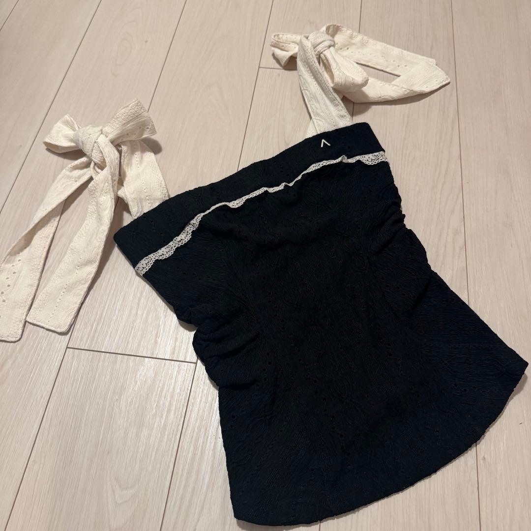 早い者勝ち‼️andmary Samantha ribbon tops black