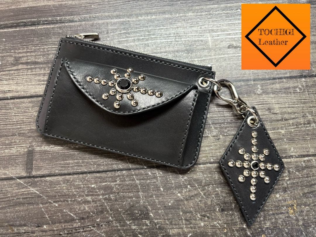 栃木サドルレザー スタッズコンパクトウォレット＆スタッズキーホルダー　セット販売