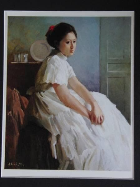 上 尚司、白いドレス、高級希少画集画、版上サイン入 新品額付