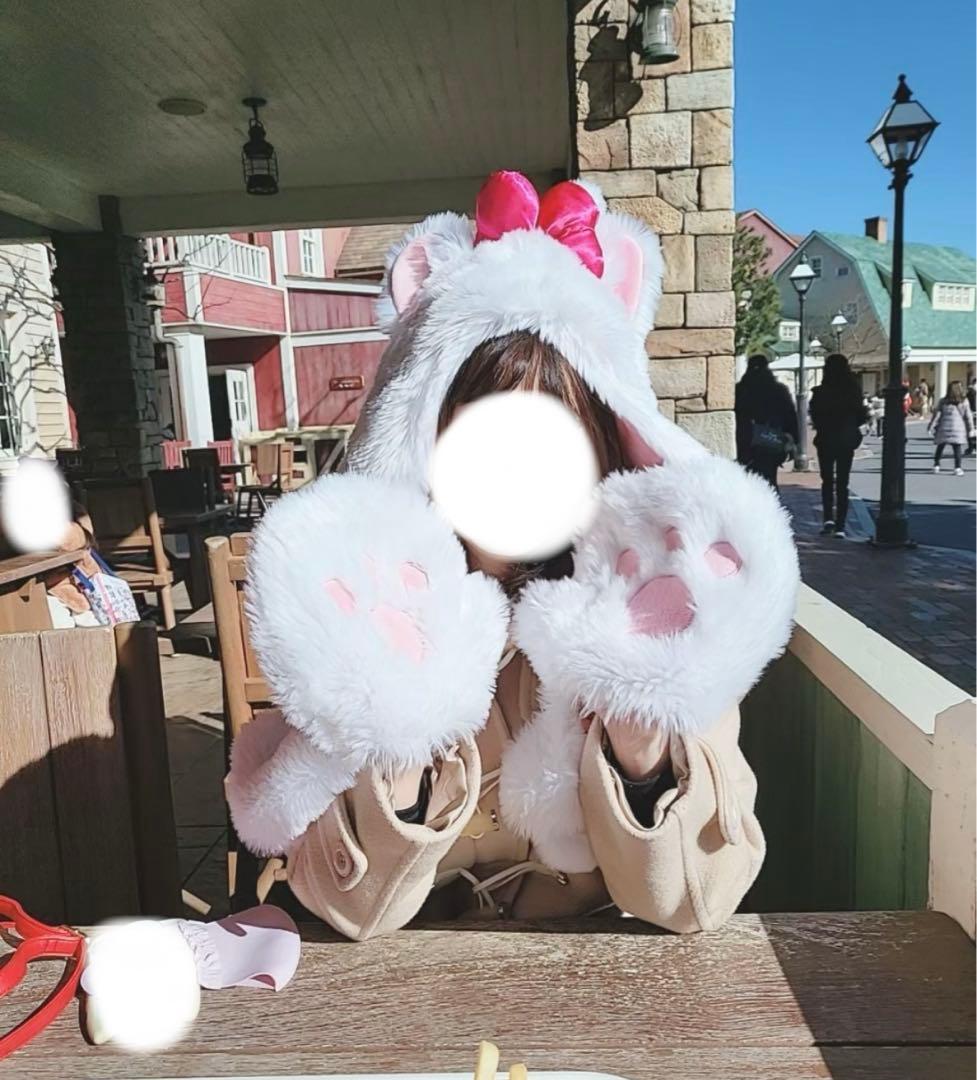 ディズニー マフラーファンキャップ 大人気 マリーちゃん 白 ピンク リボン