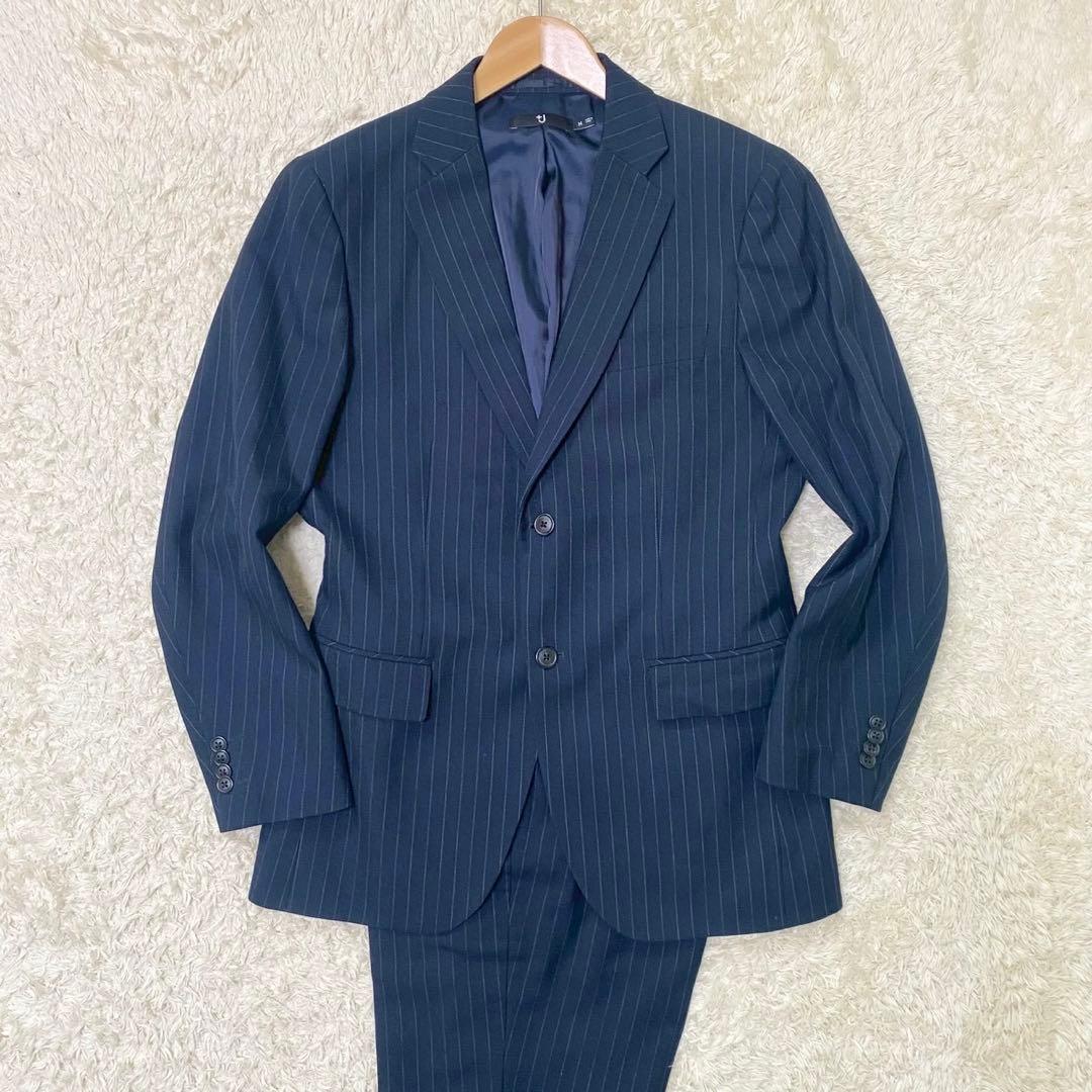 ユニクロ +J ウールブレンドスーツ セットアップ ストライプ ネイビー