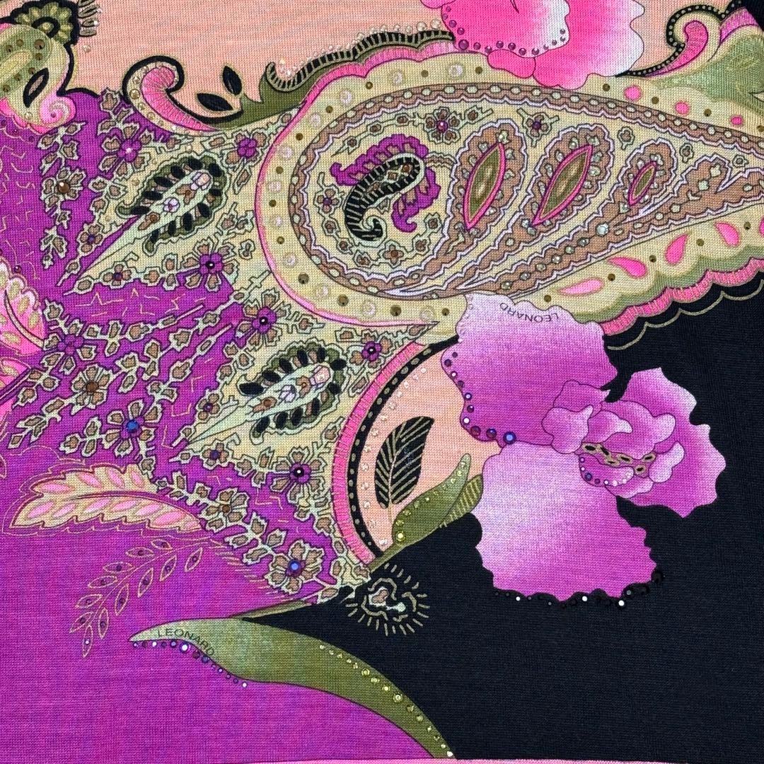 LEONARD レオナール ハイネック カシミヤ 半袖 ラインストーン M 花柄