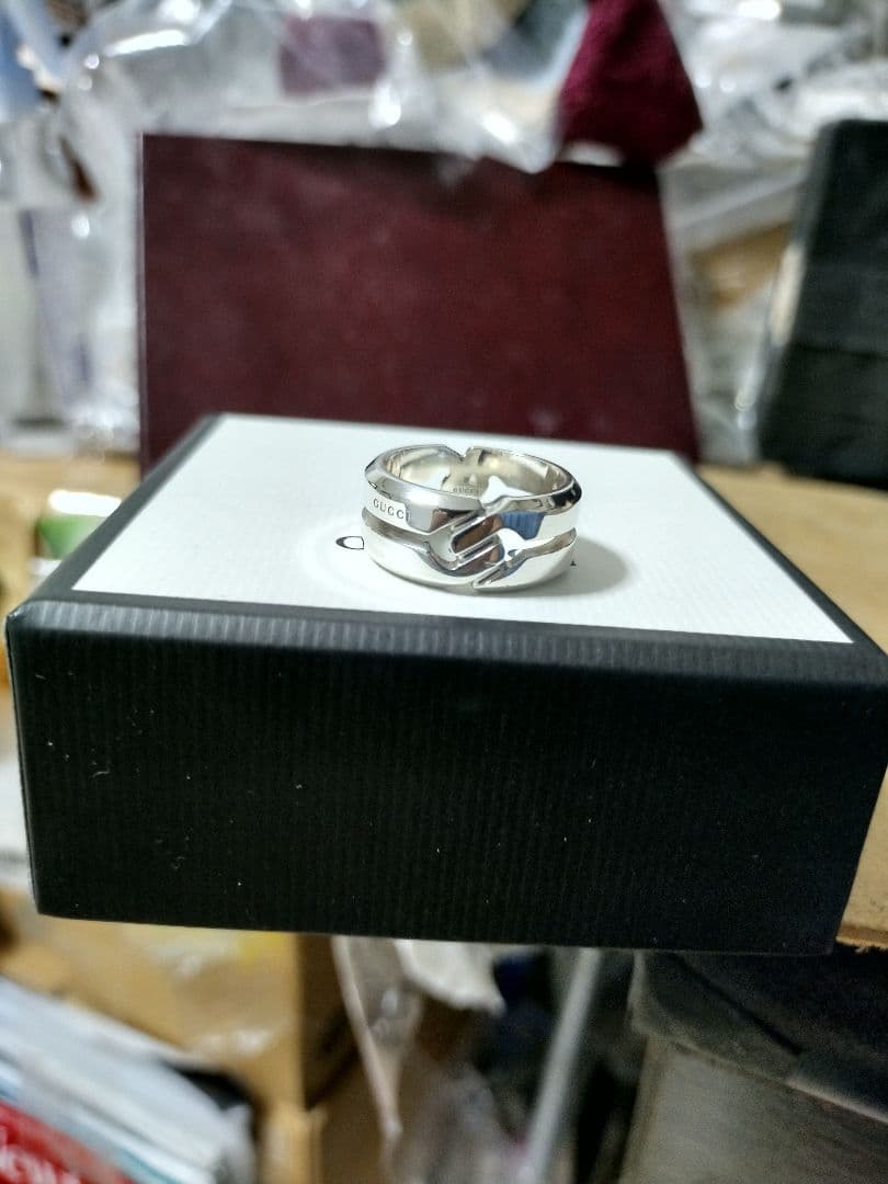 美品 GUCCIグッチ シルバー925 ノットインフィニティワイドリング 23号