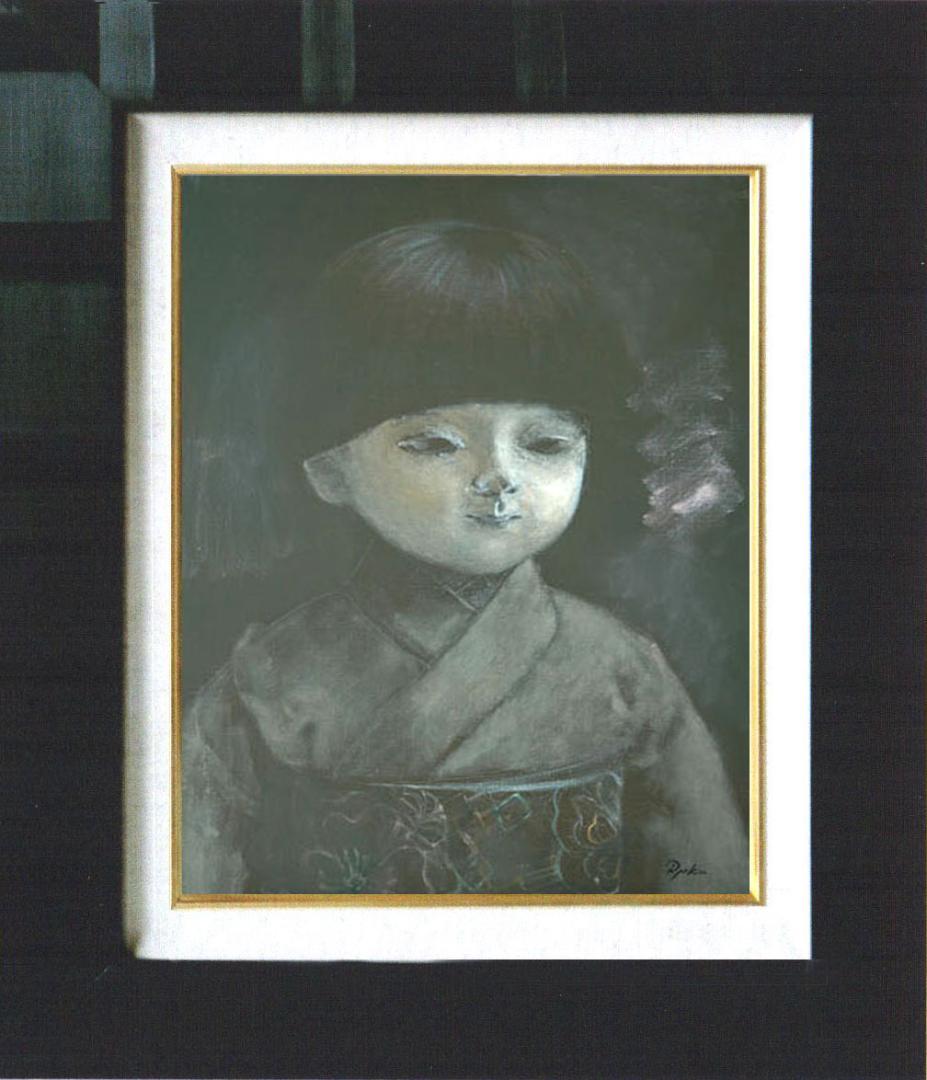 油絵 菅家令子 絵 絵画インテリア 額付(黒) F6-080118 市松日本人形 油絵 菅家令子 絵 絵画インテリア 額付(黒) F6-080118 市松日本人形