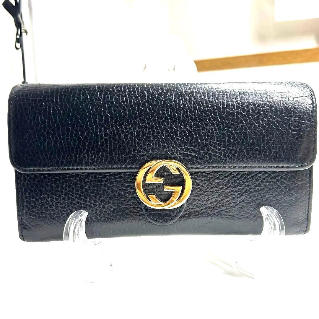 超美品　GUCCI グッチ インターロッキング　G 長財布　レザー メンズ