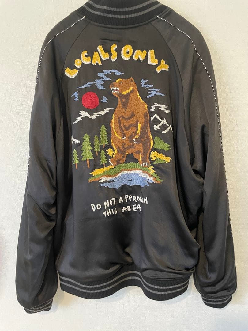 希少 グラム スカジャン ブラック 刺繍 熊 リバーシブル