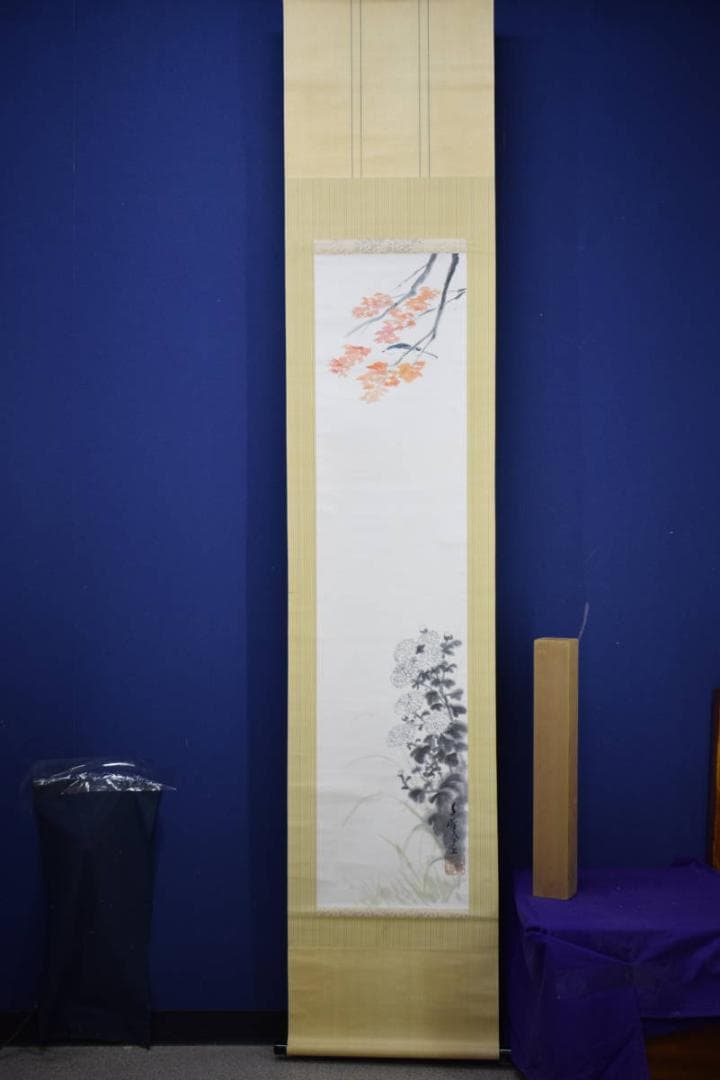 真作/小川千甕/紅葉菊に小禽図/布袋屋掛軸HJ-342 - メルカリ