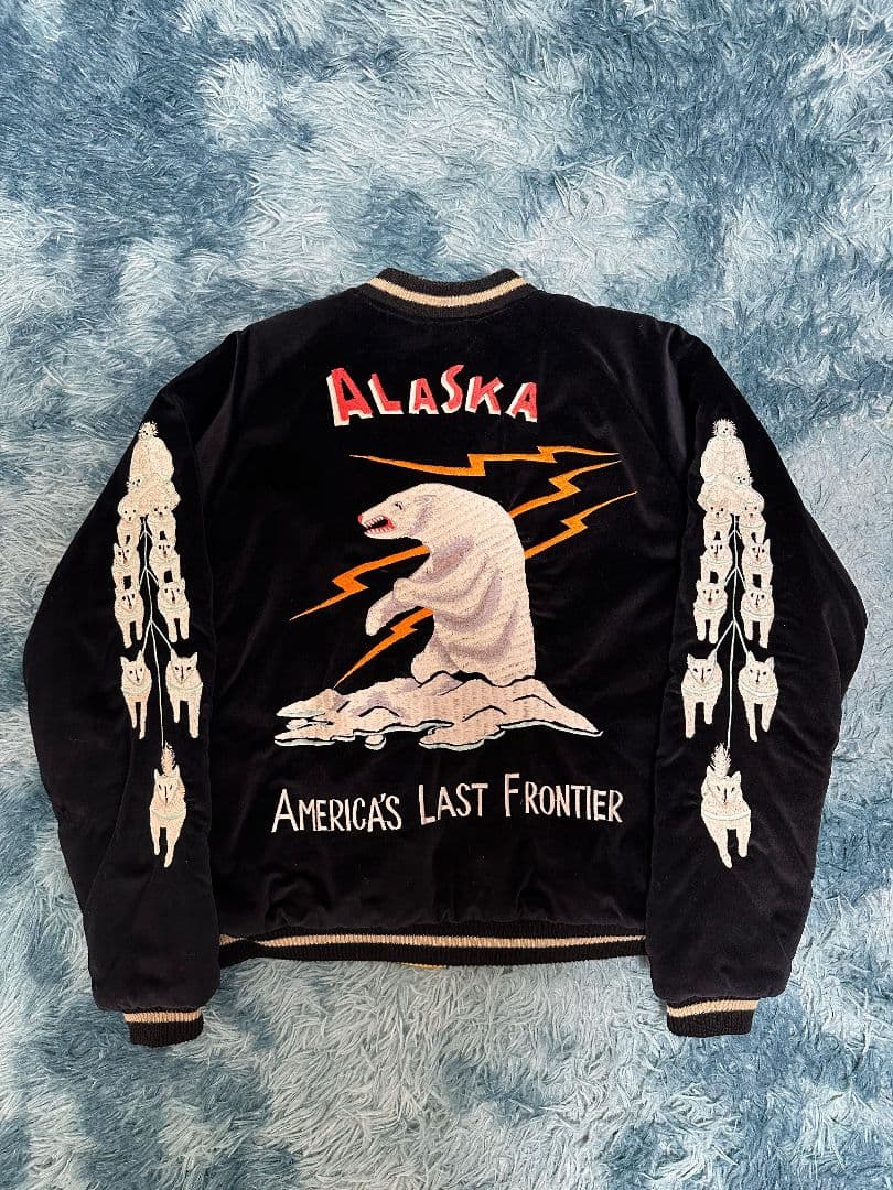 テーラー東洋 アラスカ 別珍 リバーシブル スカジャン 白熊 狼 黒×黄