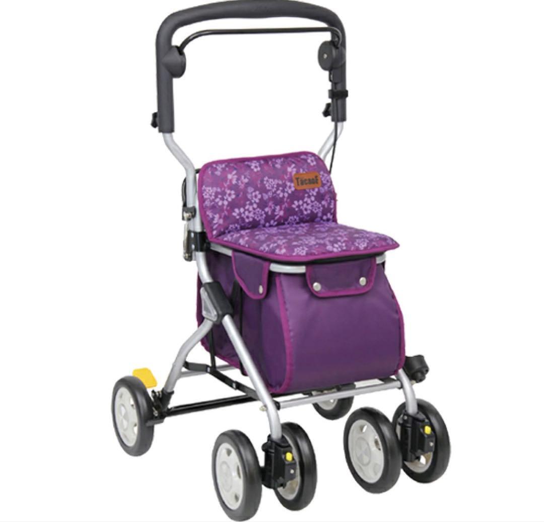 TacaoF シルバーカー 花柄 紫　座面　歩行補助 介護　幸和製作所