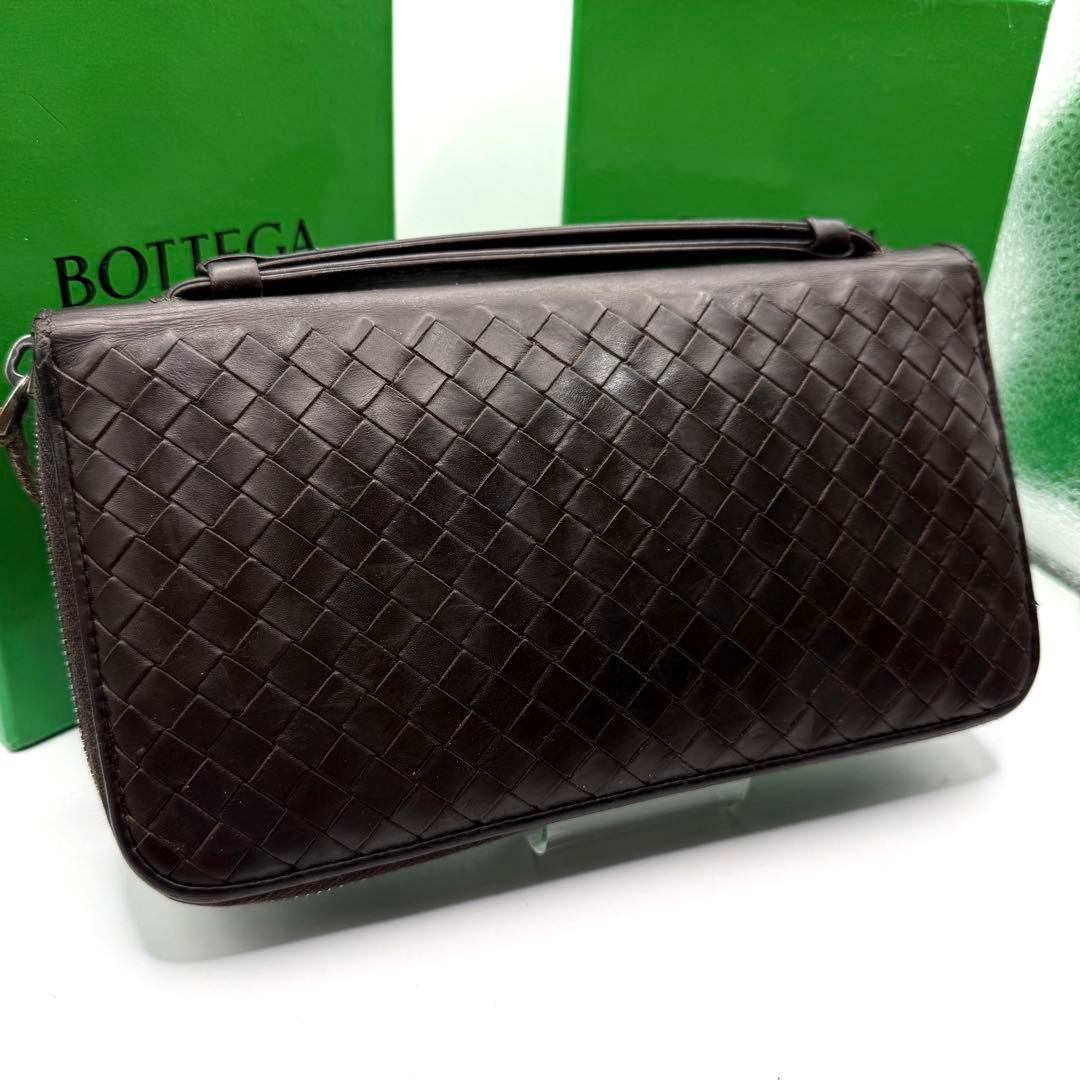 ボッテガヴェネタ オーガナイザー イントレチャート ダークブラウン レザー
