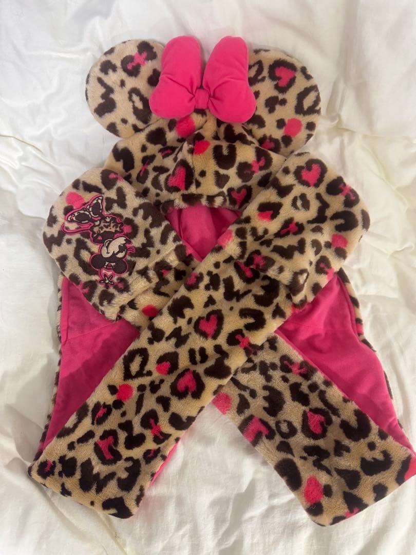 ディズニー ミニーちゃん ヒョウ柄 マフラーキャップ ファンキャップ