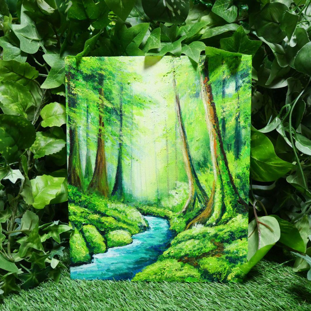 油絵 油彩 油彩画 絵 絵画 【新緑の渓谷】