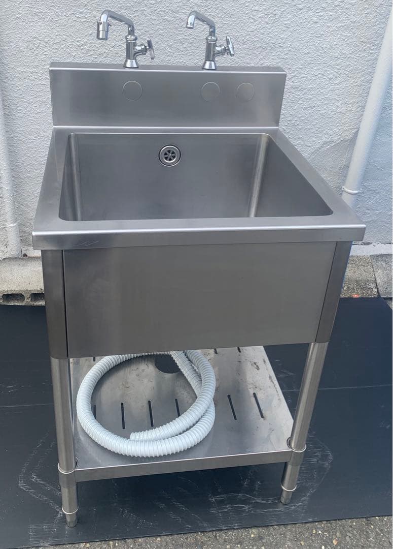 業務用 1槽シンク 二口蛇口付き 幅600×奥600×高さ800 一層シンク