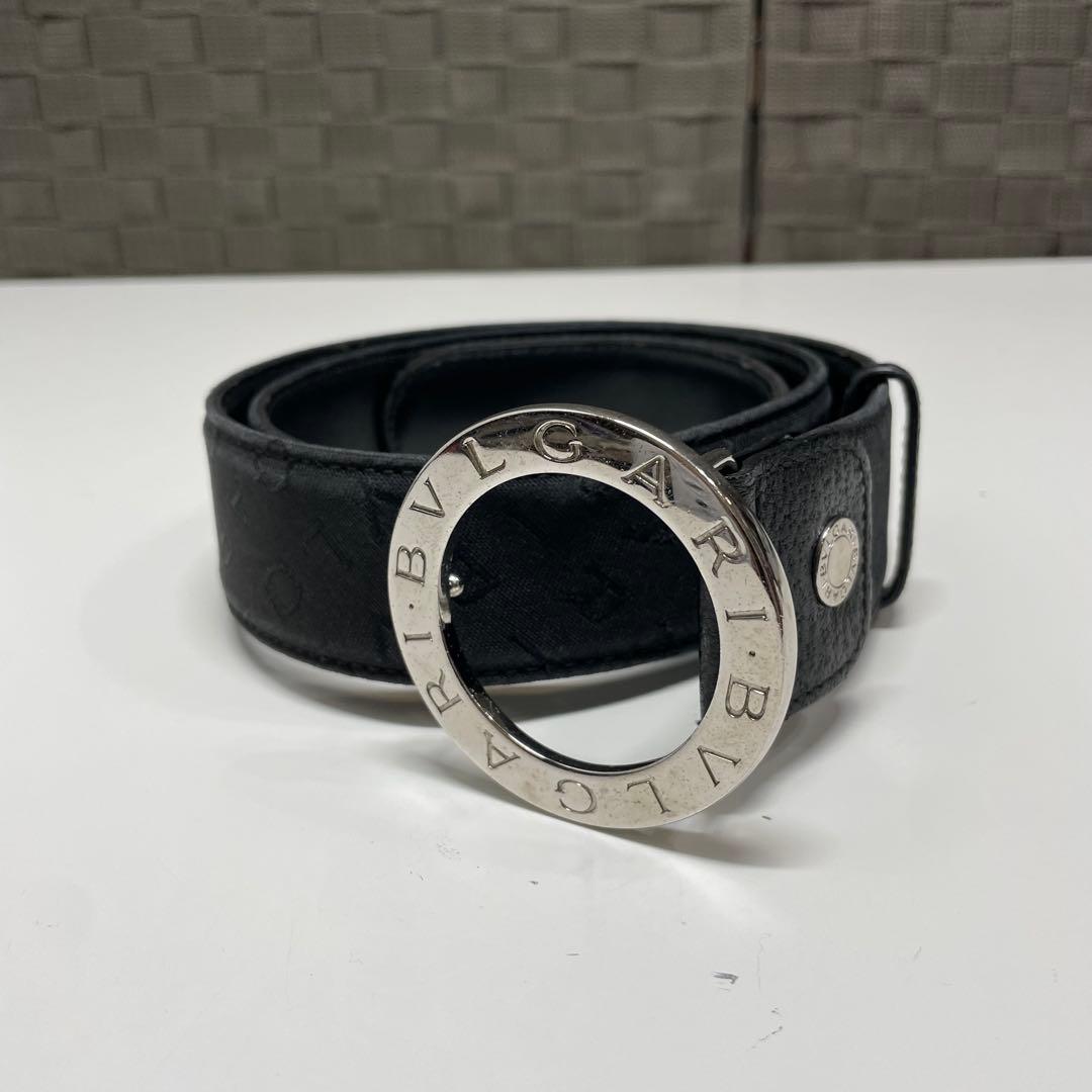 お*み様 BVLGARI ブルガリブルガリ　黒レザーベルト ロゴ入りバックル