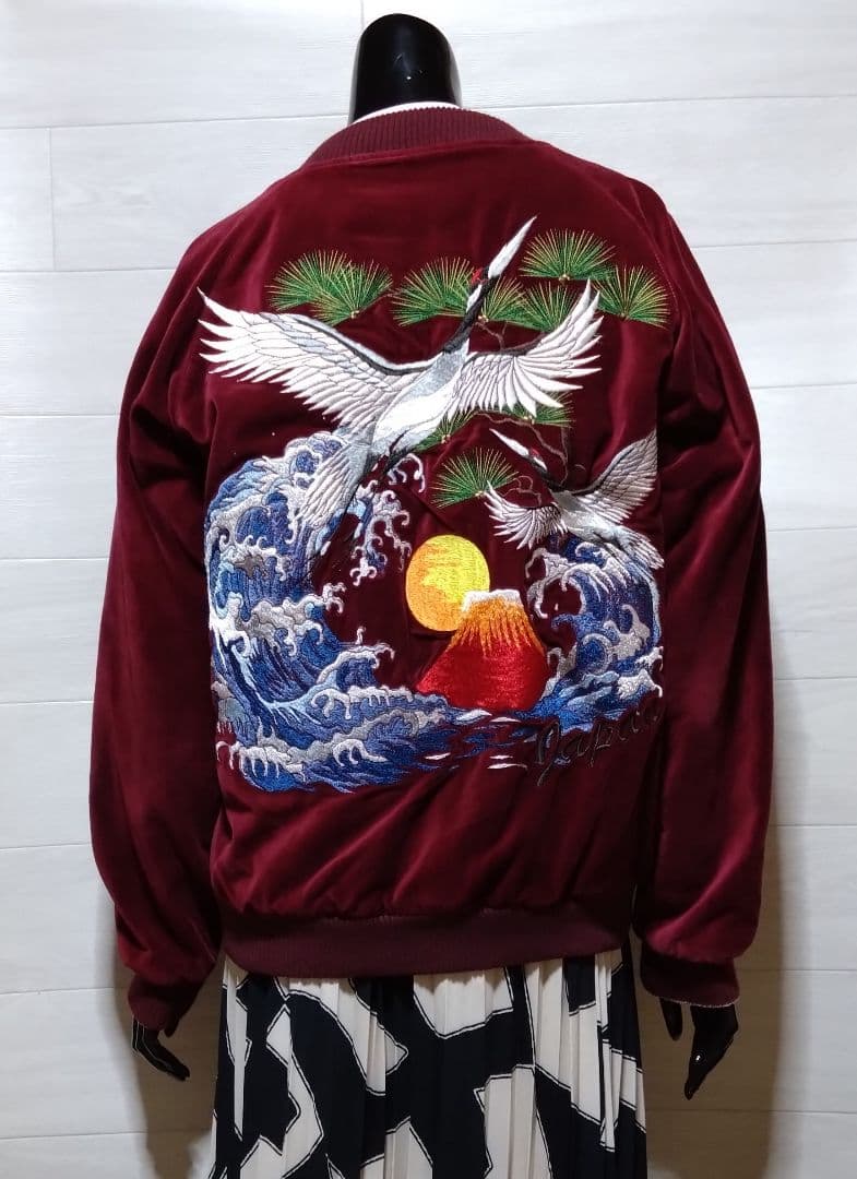 kula 倉 クラ ベロアスカジャン 松・鶴・赤富士・波刺繍仕様 Ｍ 状態良品！