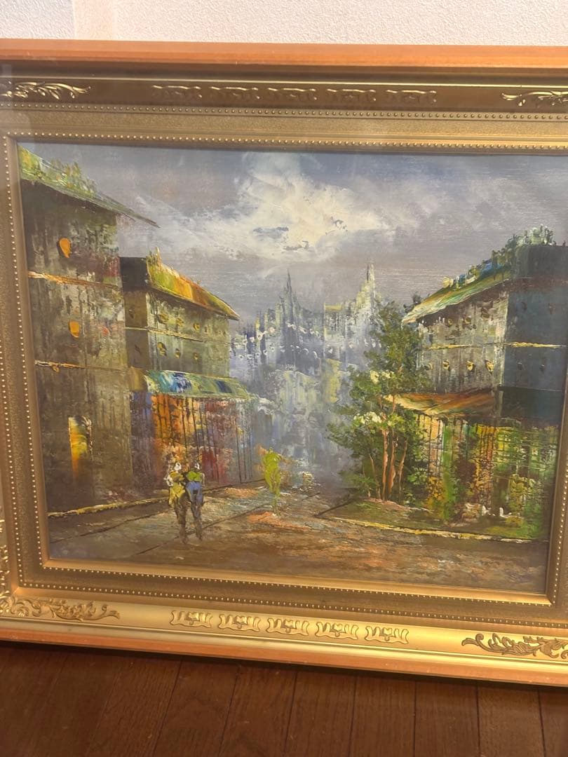 作者不明 肉筆油絵 風景画 額縁付き サインらしき記載あり インテリア向け用油彩