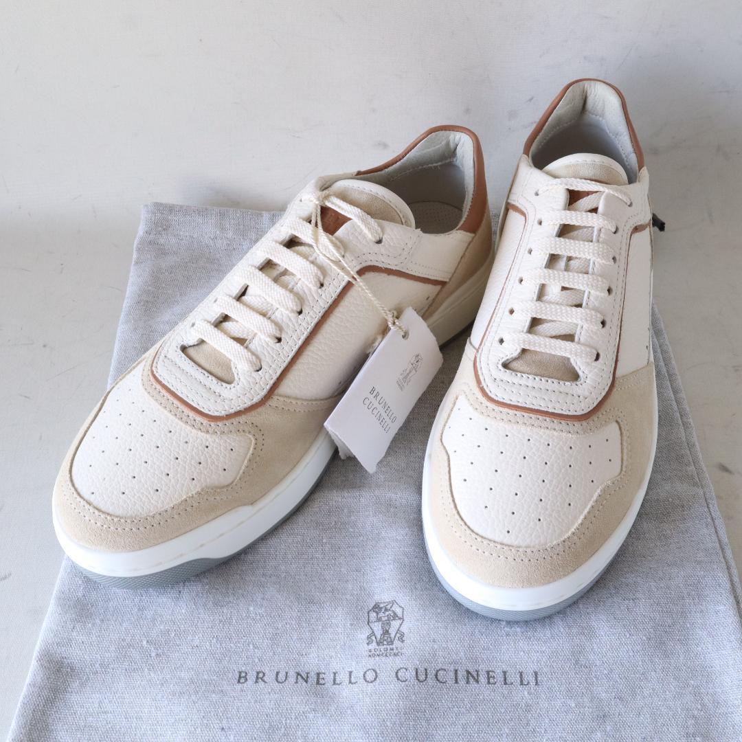 未使用品ブルネロクチネリ スエード×シボ革 レザースニーカー 39 24cm