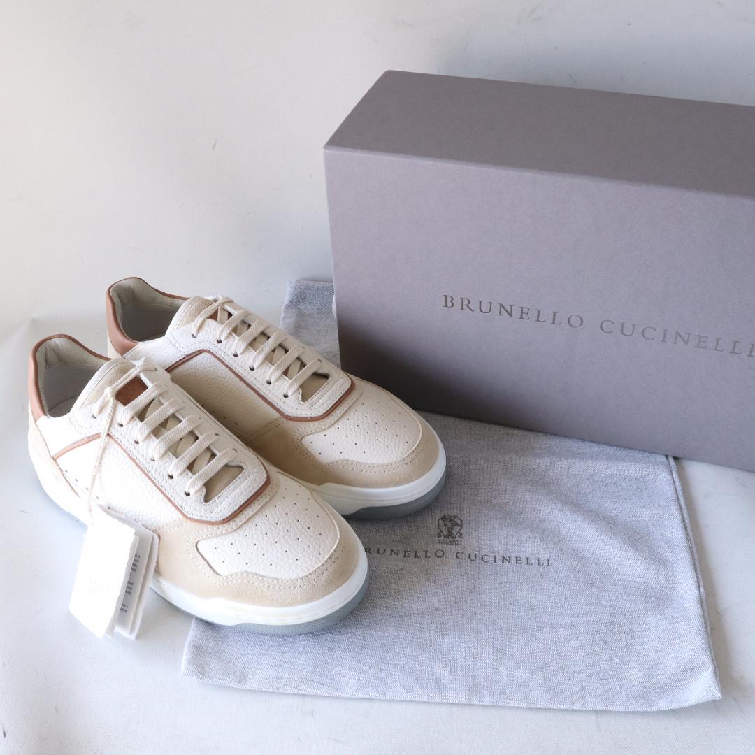 未使用品ブルネロクチネリ スエード×シボ革 レザースニーカー 39 24cm