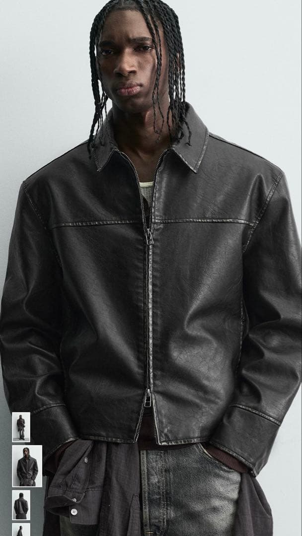 ZARA 新作 ウォッシュド フェイクレザー ジャケット ZARA】ウォッシュドフェイクレザーパッド入りジャケット (ZARA/ダウン