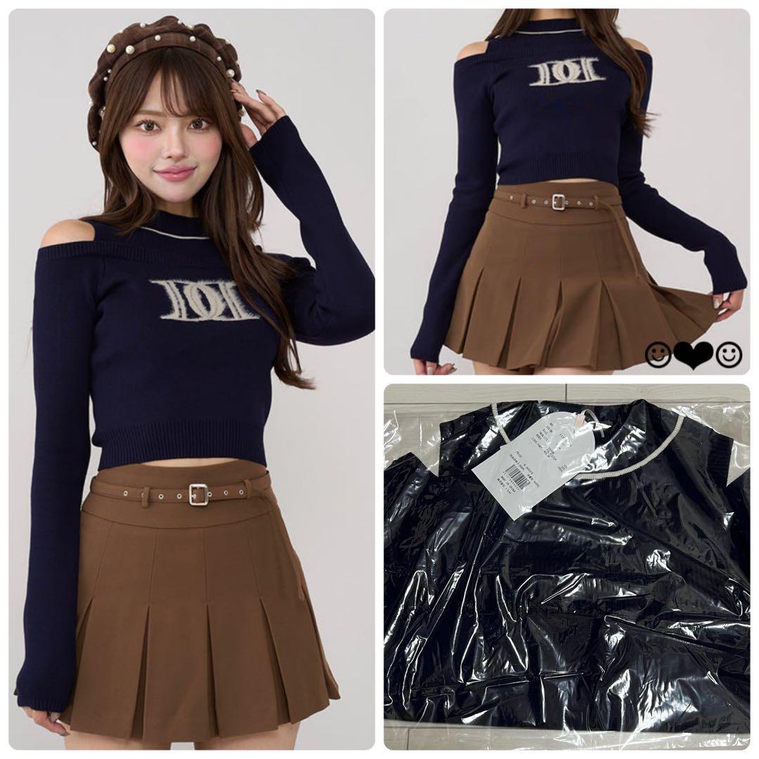 Darich♡レイヤードライクロゴニットトップス♡ネイビー