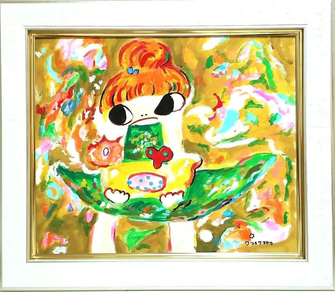 【F8号】ロッカクアヤコ　肉筆保証/手描作品/表裏サイン有/油絵/油彩/アクリル