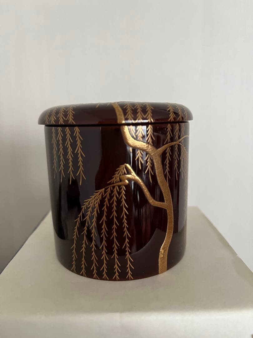 西村宗利作　柳図金蒔絵金輪寺棗　金輪寺　茶器　紙元箱・栞付