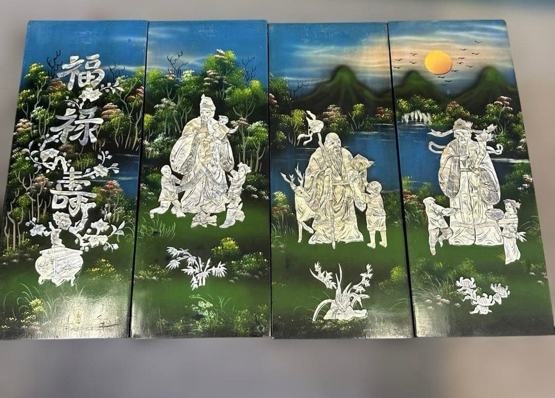 中国風 ，螺鈿細工，貝殻，四つのパネル，螺鈿細工，漆工，壁飾り，古美術品 ，漆芸 Yahoo!オークション -「螺鈿細工 壁掛け」の落札相場・落札価格