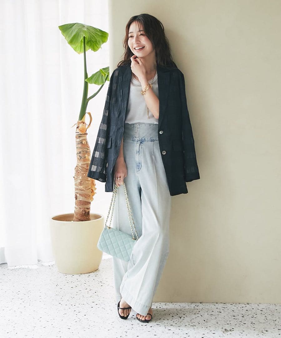 バックレースアップデニムワイドパンツ