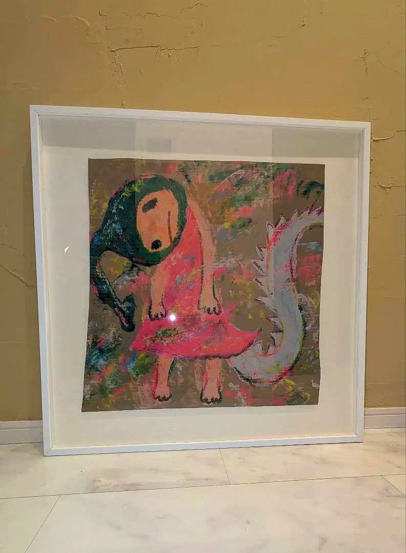 ロッカクアヤコ ダンボール アート作品 サイン有り ロッカクアヤコ (六角彩子) ダンボールにアクリル スタンプサイン 《無題》