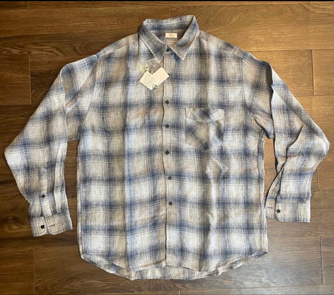 (超美品)RonHermanRHCオンブレチェック柄 リネン長袖シャツ グレー系