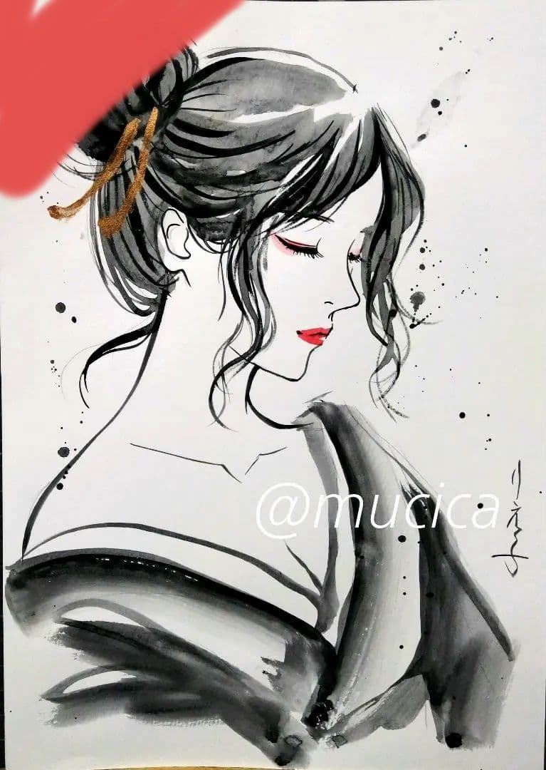 肉筆原画　手描きイラスト　ドローイング　美人画