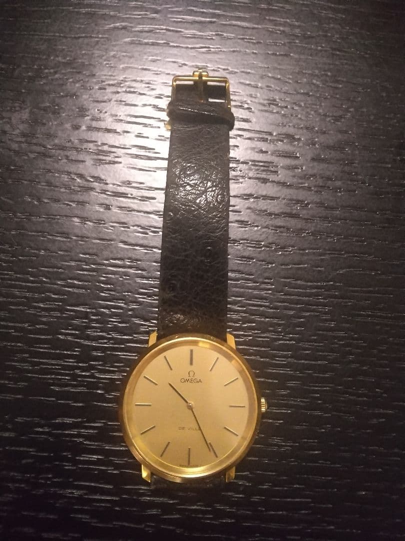 稼動中　オメガ デビル メンズ 手巻き時計 ゴールド文字盤 純正尾錠