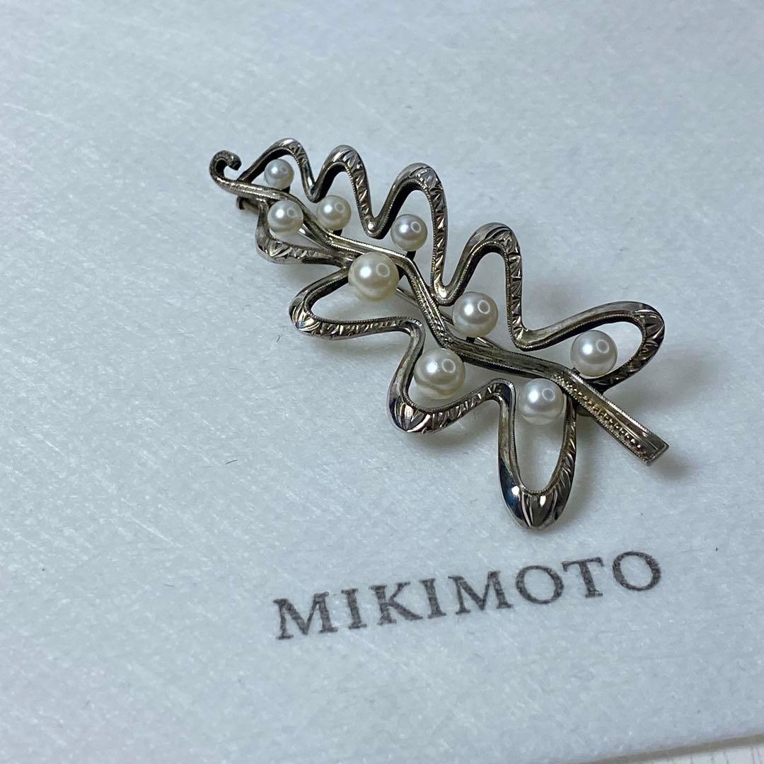 MIKIMOTO アコヤ真珠 葉型ブローチ MIKIMOTO ミキモト シェル あこや真珠 ダイヤモンド ブローチ