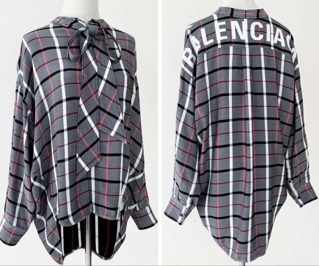 ★BALENCIAGA チェック柄リボン付きシャツ★