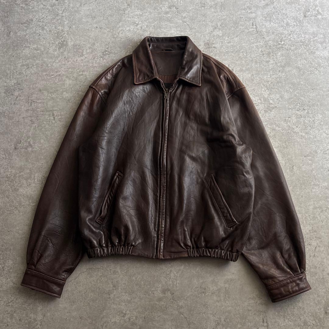 90's■USA製■SAKS FIFTH AVENUE【M】レザージャケット 茶