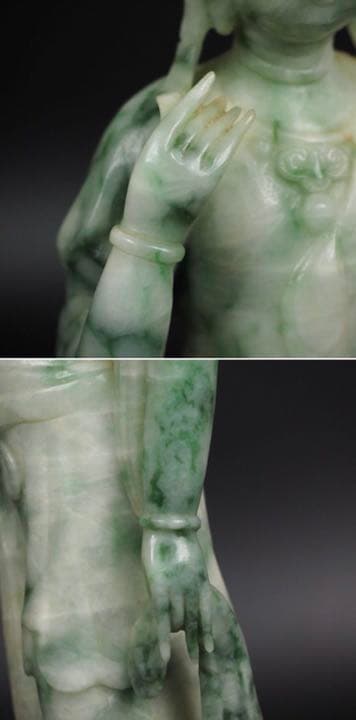 送料無料古い新潟糸魚川翡翠A貨彫刻観音立像 鑑定書付 31.5cm/1963g