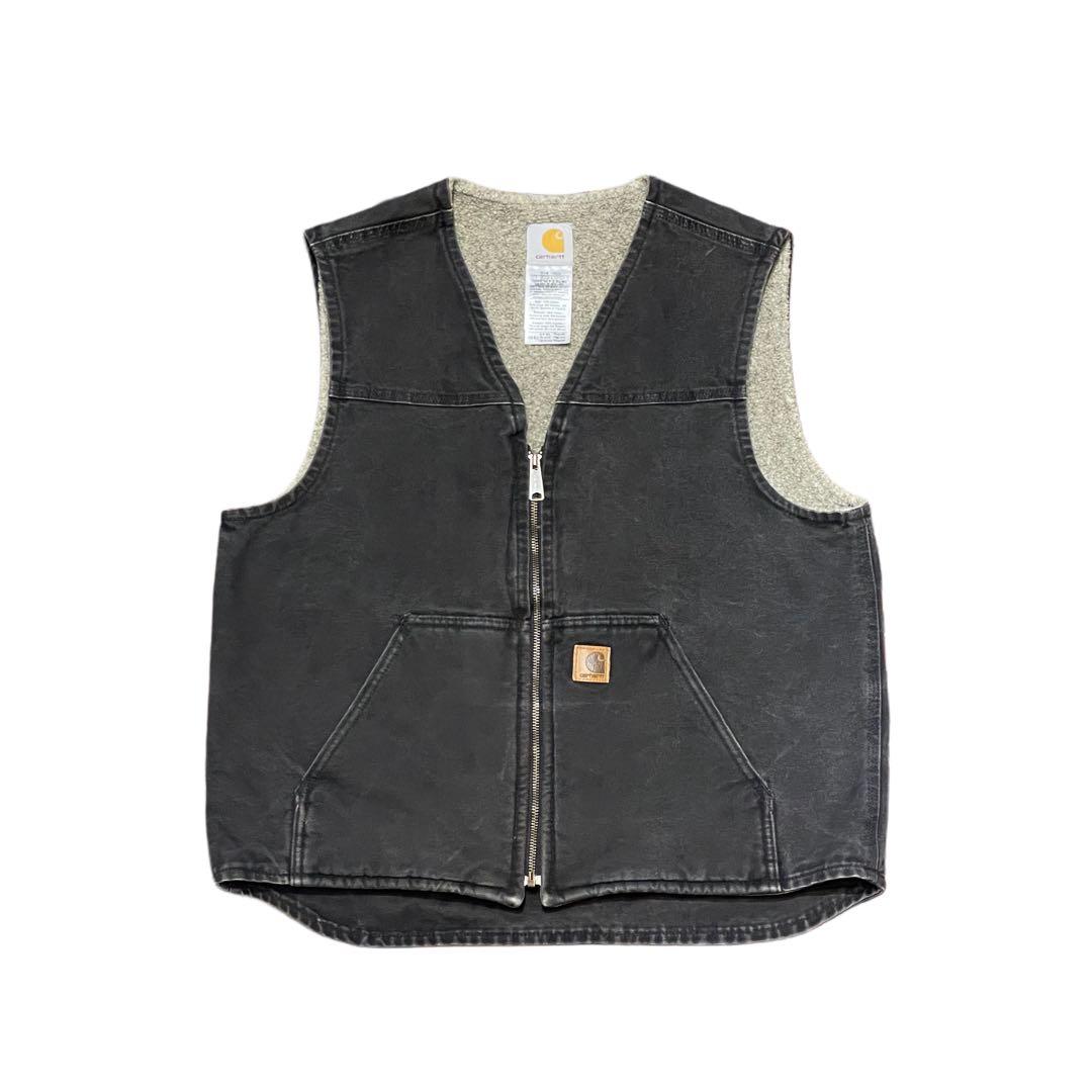 【L】Carhartt 裏フリース ダック ベスト 炭黒 ブラック カーハート