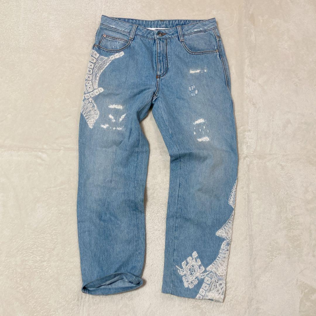 【美品】ERMANNO SCERVINO デニム レース装飾 ダメージ加工