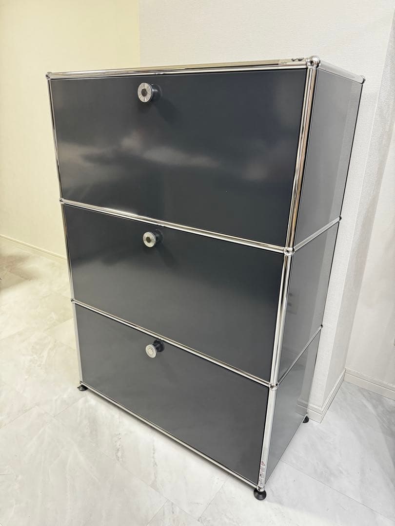 USMハラー キャビネット 1列3段 ドロップダウンドア アントラサイト USM ハラーシステム 1列3段 ホワイト＆ブラック ドロップダウン