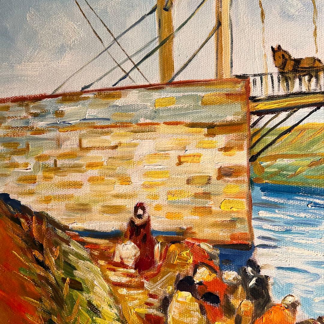 ☆秀作☆ 手書き油絵 ゴッホ アルルの跳ね橋 肉筆絵画 額付き 油彩画