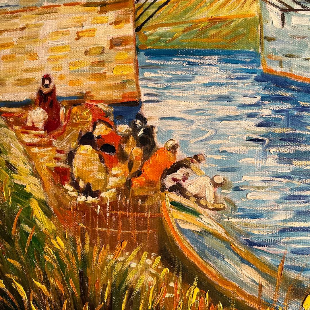 ☆秀作☆ 手書き油絵 ゴッホ アルルの跳ね橋 肉筆絵画 額付き 油彩画