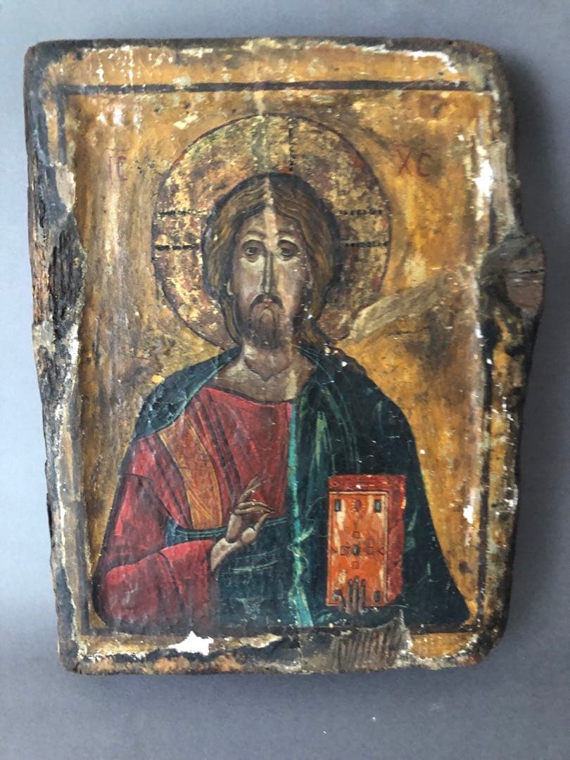 東欧イコン キリスト像 本画 ロシア正教美術 アンティーク 宗教画