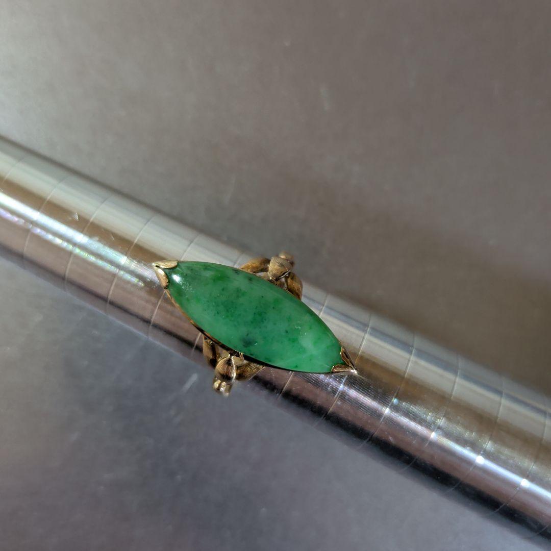 リング　14K　585　YG　天然ひすい　ジェイダイト　釈迦玉　6.59g　ソ付