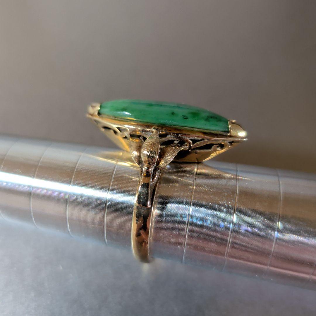 リング　14K　585　YG　天然ひすい　ジェイダイト　釈迦玉　6.59g　ソ付