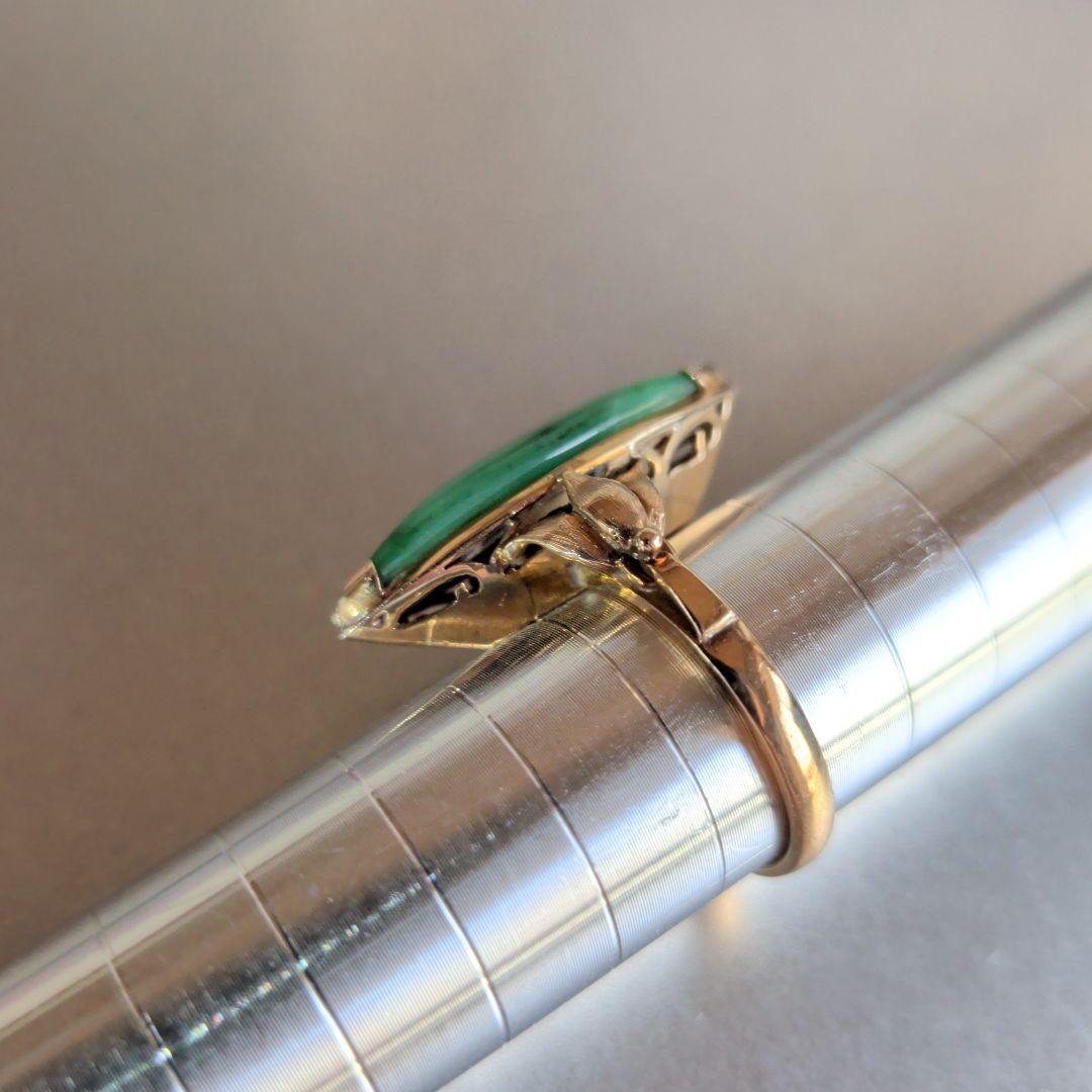 リング　14K　585　YG　天然ひすい　ジェイダイト　釈迦玉　6.59g　ソ付