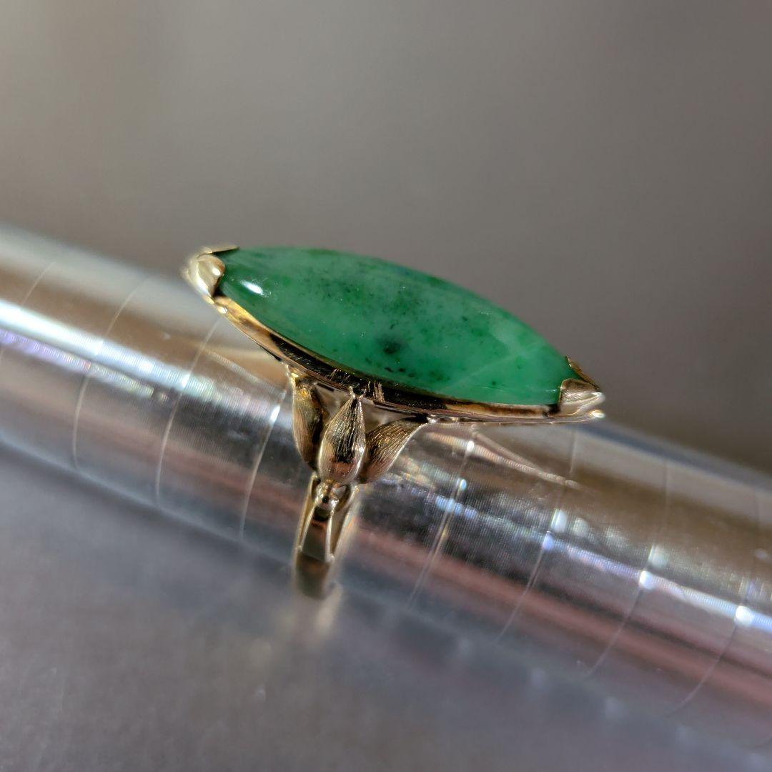 リング　14K　585　YG　天然ひすい　ジェイダイト　釈迦玉　6.59g　ソ付