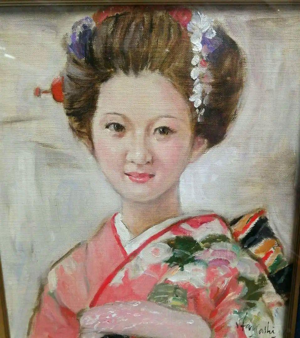 日本画 舞妓　油絵　林義雄 Yahoo!オークション - 油絵 林義雄 『舞妓』 F6号 【美人画 師 安藤邦