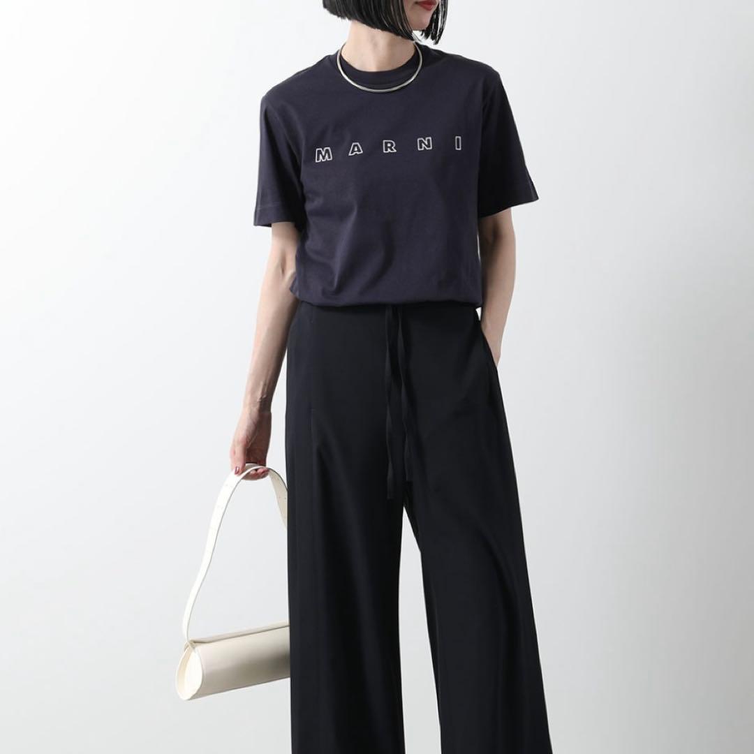 MARNI キッズ ロゴ ネイビー Tシャツ