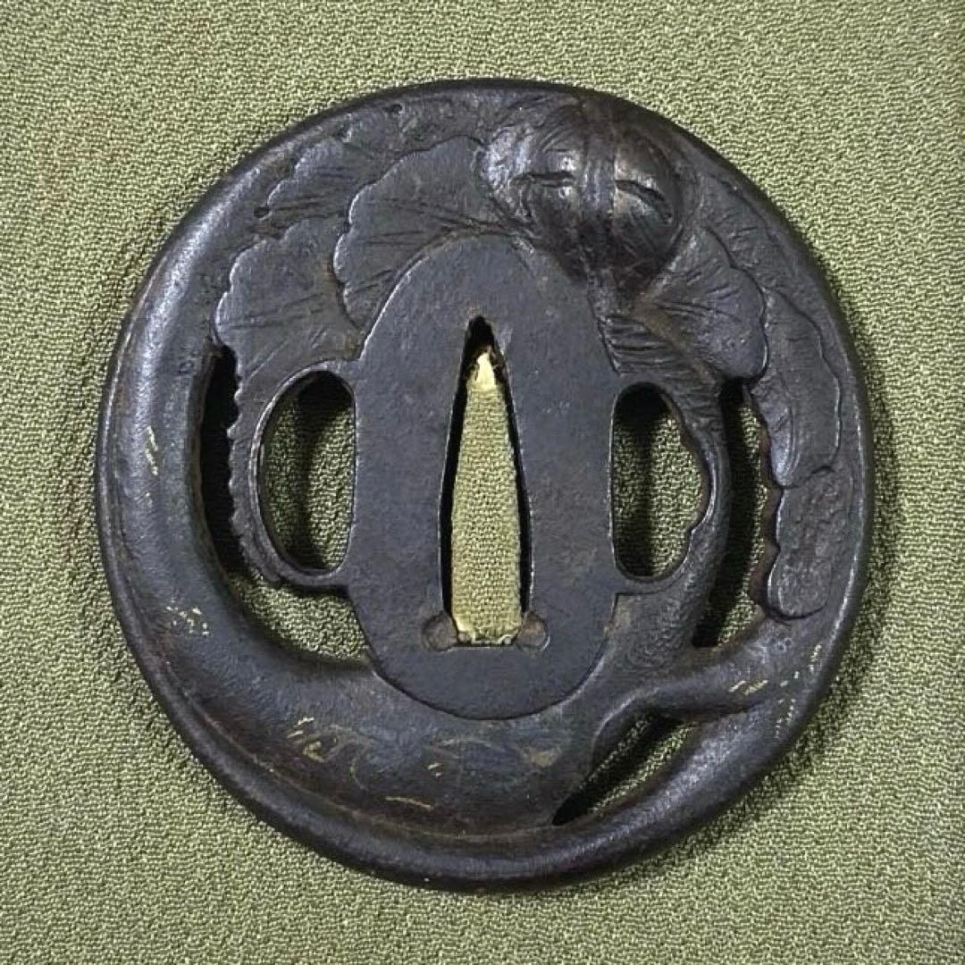 B-72 鍔　金象嵌　武具　刀装具　骨董品　時代物　日本　美術品　工芸品 鍔 銘 武州住正親作 桐樹鳳凰透鍔 (TU-050625)｜刀・日本刀の販売なら