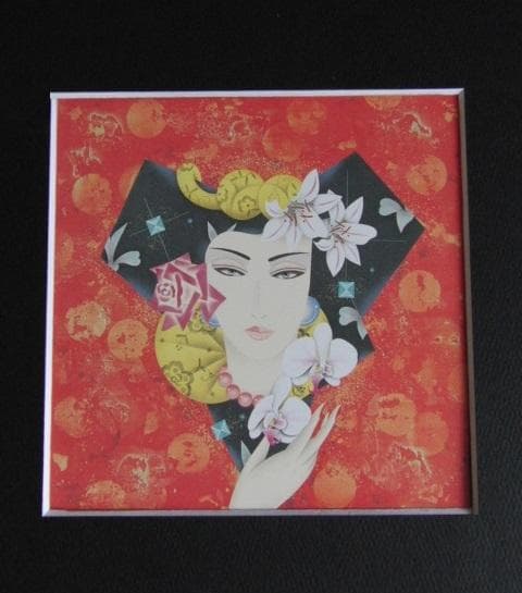 谷川泰宏、【夜紅】、希少な額装用画集画、新品高級額 額装付、状態良好